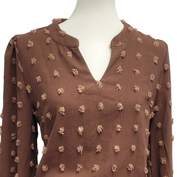 B Womens Small 100% Polyester Long Smocked Sleeve Textured Polka Doted Bodysuit - Picture 2 of 5